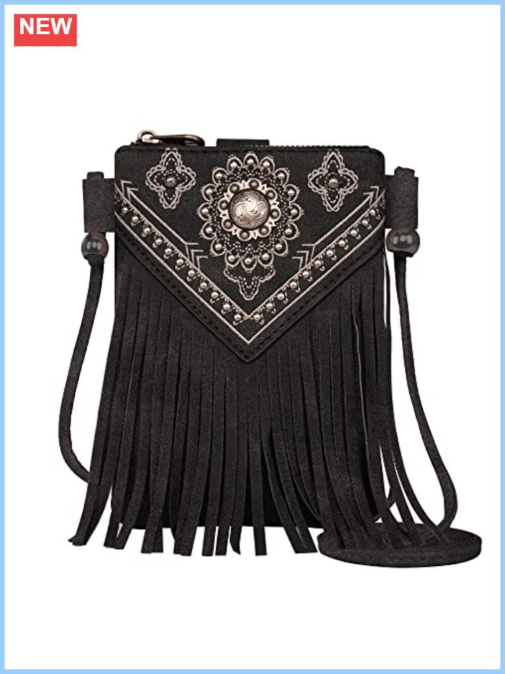 Western Crossbody Phone Purse Leather Fringe Studded Small Bag